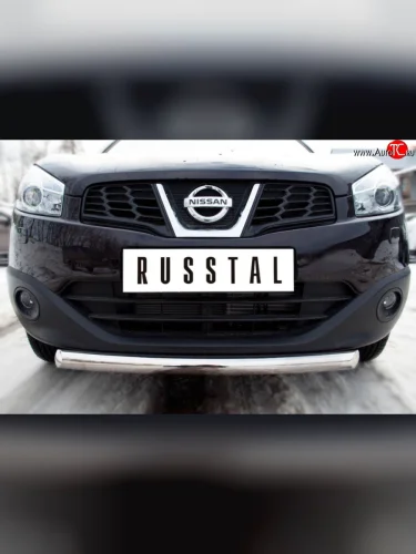 Одинарная защита переднего бампера SLITKOFF диаметром 63 мм Nissan Qashqai +2 1 J10 дорестайлинг (2008-2010)