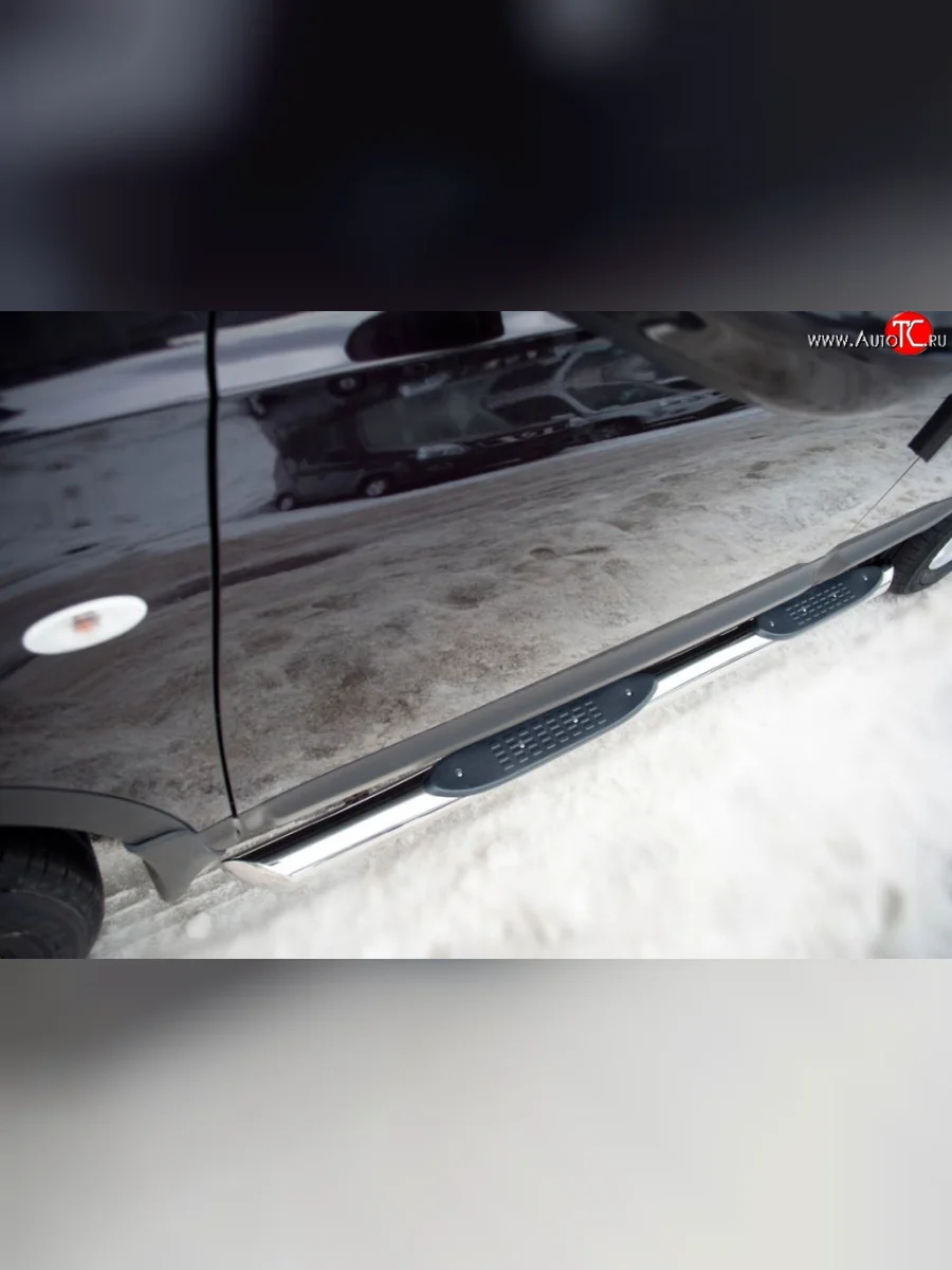 Защита порогов Russtal из трубы d76 мм с пластиковыми вставками для ног Nissan Qashqai +2 1 J10 дорестайлинг (2008-2010) (Защита порогов с со скосами на торцах (вариант 1))  в Керчи Республика Крым