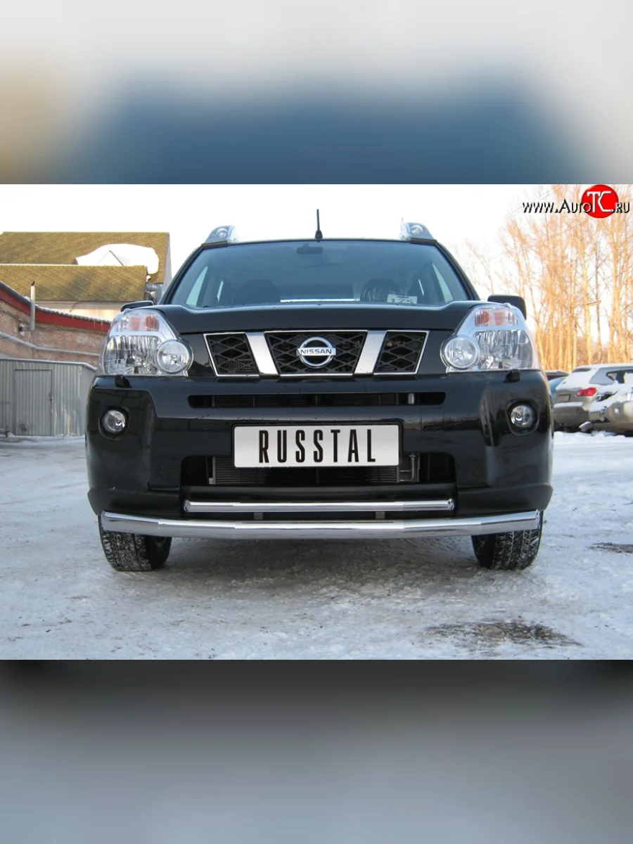 Защита переднего бампера (2 трубыØ63 и 42 мм, нержавейка) SLITKOFF Nissan X-trail 1 T30 дорестайлинг (2000-2003)  в Самаре Самарской области