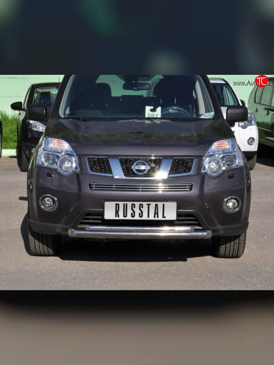 Защита переднего бампера (2 трубыØ63 и 42 мм, нержавейка) Russtal Nissan X-trail 2 T31 рестайлинг (2010-2015)  в Самаре Самарской области