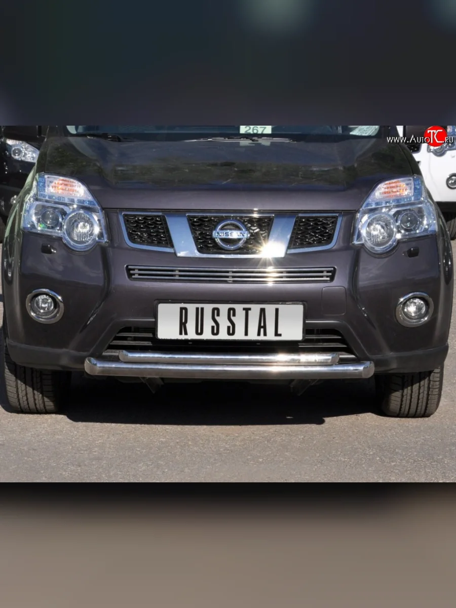 Защита переднего бампера (2 трубыØ76 и 42 мм, нержавейка) SLITKOFF  Nissan X-trail (2010-2015) 2 T31  в Самаре Самарской области