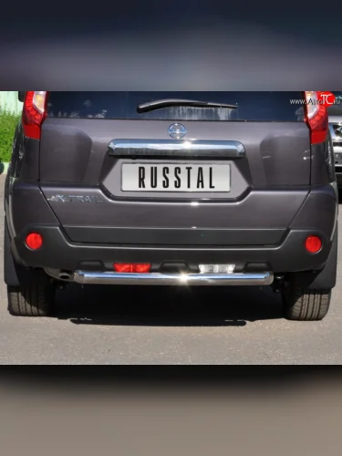 Защита заднего бампера (Ø76 мм, нержавейка) Russtal Nissan X-trail 2 T31 рестайлинг (2010-2015)