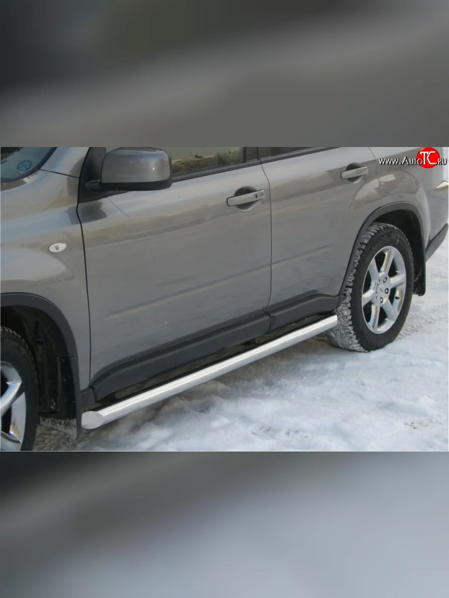 Защита порогов Russtal из круглой трубы диаметром 76 мм Nissan X-trail 2 T31 дорестайлинг (2007-2011) (Защита порогов с со скосами на торцах (вариант 1))  в Перми Пермском крае