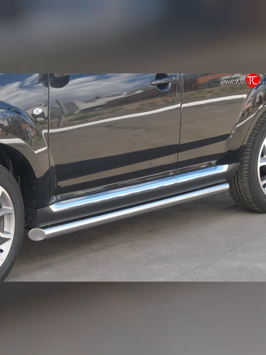 Защита порогов Russtal из круглой трубы диаметром 76 мм Peugeot 4007 (2007-2012) (Защита порогов с со скосами на торцах (вариант 1))  в Керчи Республика Крым