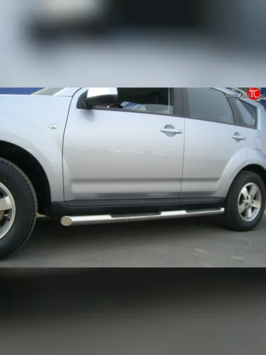 Защита порогов Russtal из трубы d76 мм с пластиковыми вставками для ног Peugeot 4007 (2007-2012)