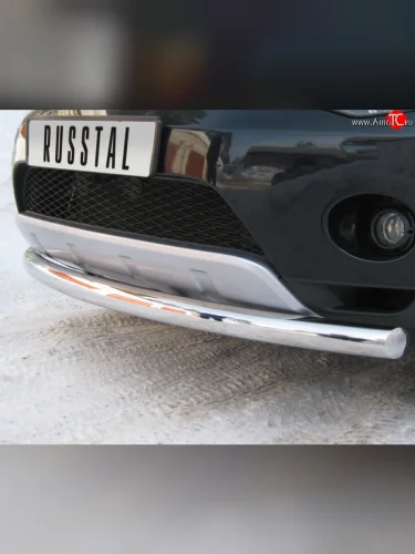 Одинарная защита переднего бампера SLITKOFF диаметром 76 мм Peugeot 4007 (2007-2012)