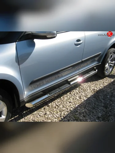 Защита порогов Russtal из трубы d76 мм с пластиковыми вставками для ног Skoda Yeti (2009-2013)