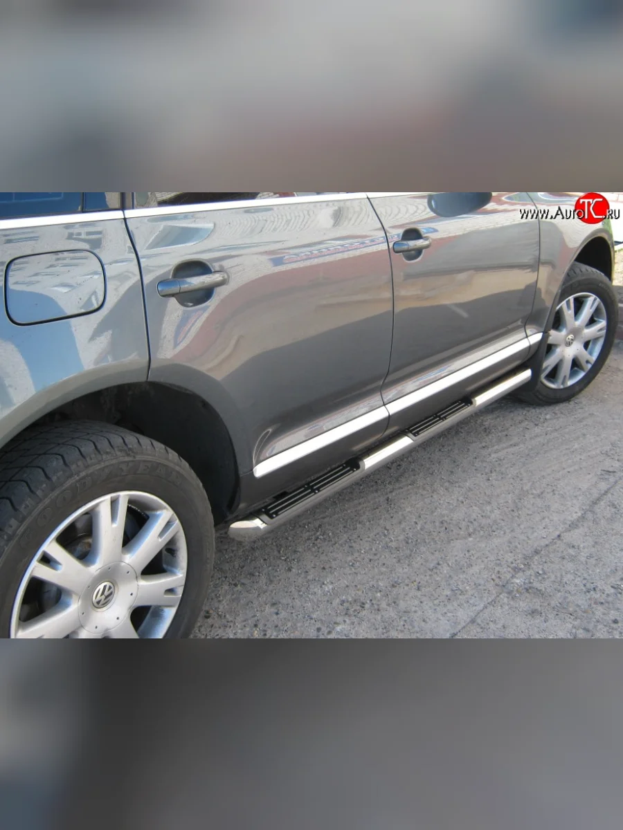 Защита порогов Russtal из трубы d76 мм с пластиковыми вставками для ног SSANGYONG Actyon дорестайлинг (2010-2013) (Защита порогов с со скосами на торцах (вариант 1))  с доставкой в г. Керчь