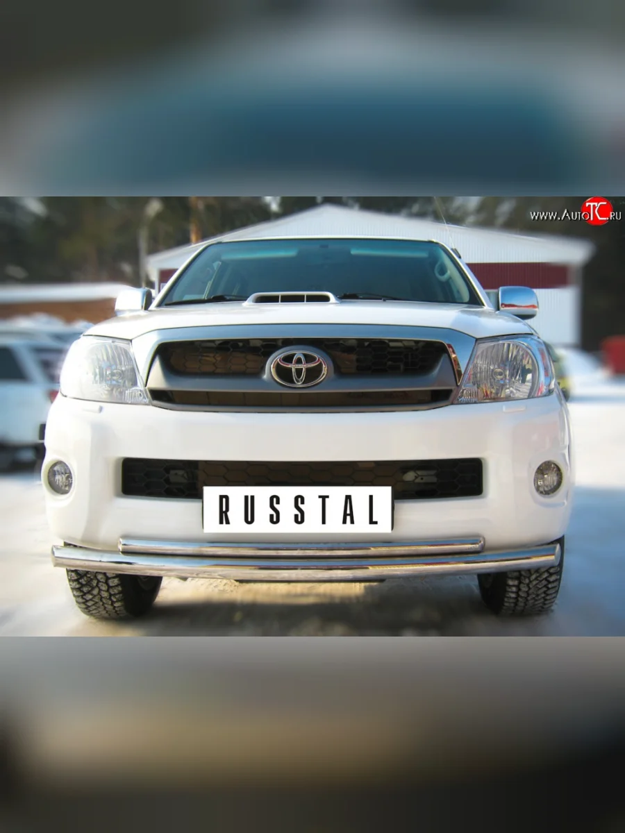 Защита переднего бампера (2 трубыØ63 и 42 мм, нержавейка) SLITKOFF  Toyota Hilux (2008-2011) AN10,AN20  в Керчи Республика Крым