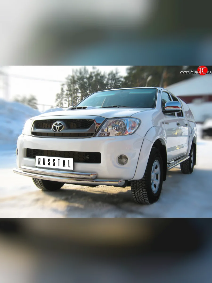 Защита переднего бампера (2 трубыØ63 мм, нержавейка) SLITKOFF  Toyota Hilux (2008-2011) AN10,AN20  в Самаре Самарской области