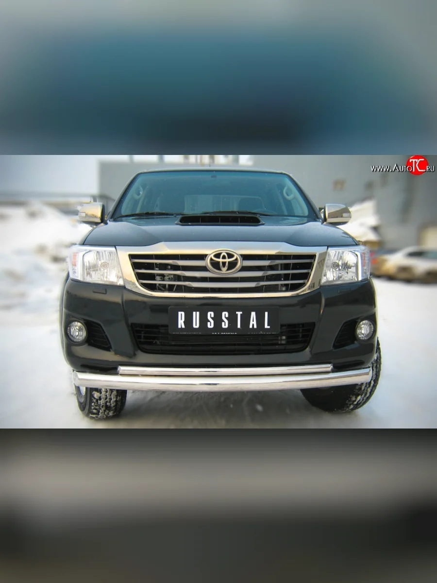 Защита переднего бампера (2 трубыØ76 и 42 мм, нержавейка) SLITKOFF  Toyota Hilux (2011-2016) AN20,AN30  в Воронеже Воронежской области
