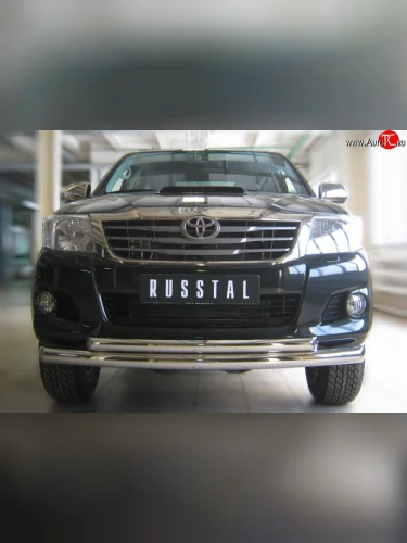 Защита переднего бампера (2 трубыØ76 и 63 мм, нержавейка) SLITKOFF Toyota Hilux  AN20,AN30 (2011-2016)  2-ой рестайлинг