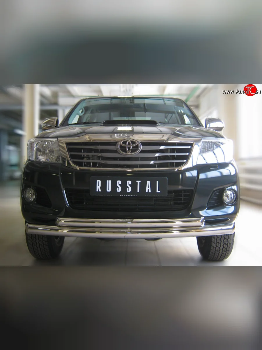 Защита переднего бампера (2 трубыØ76 и 63 мм, нержавейка) SLITKOFF Toyota Hilux AN20,AN30  2-ой рестайлинг (2011-2016)  в Керчи Республика Крым