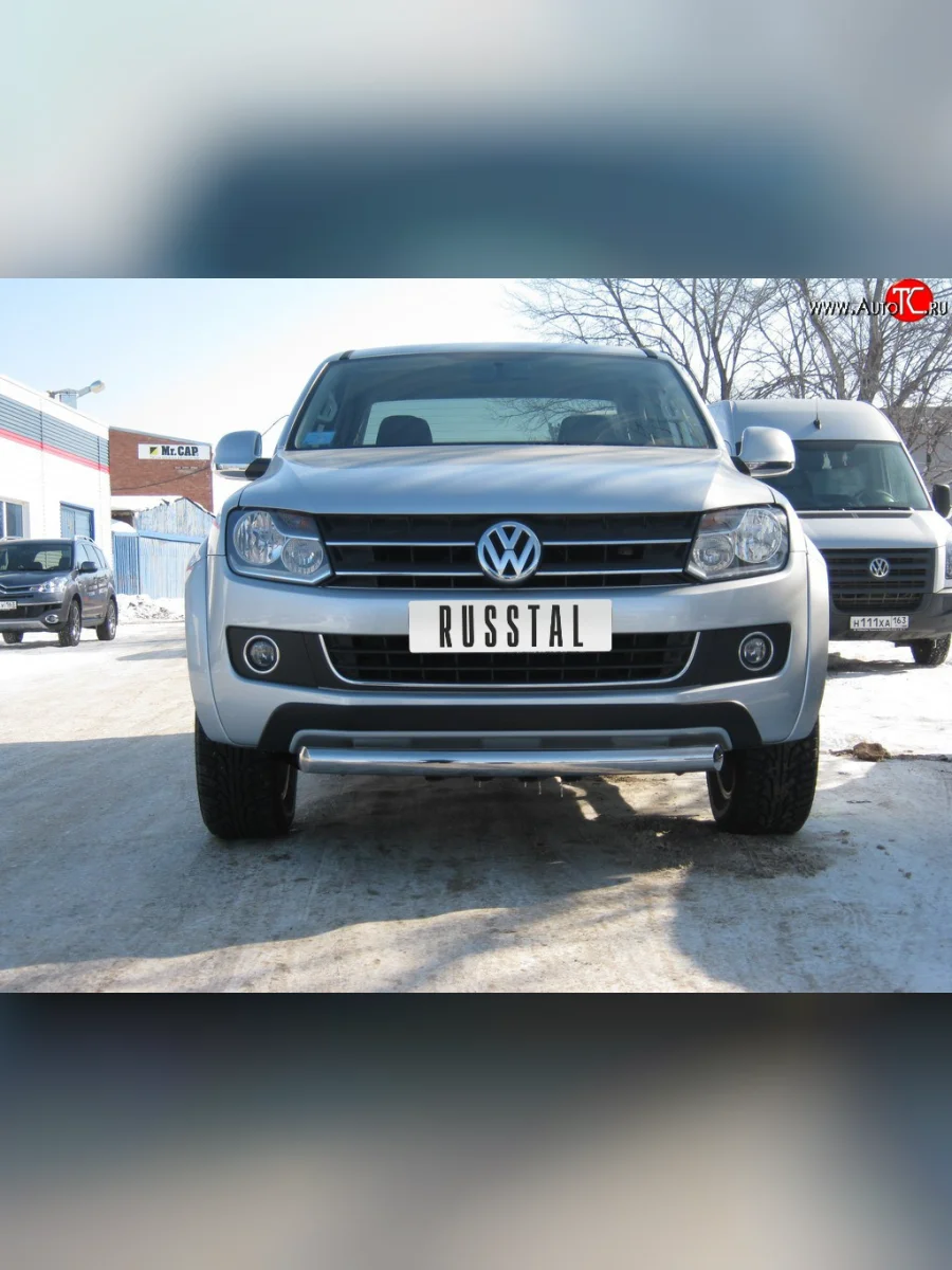 Одинарная защита переднего бампера Russtal диаметром 76 мм Volkswagen Amarok дорестайлинг (2009-2016)  в Самаре Самарской области
