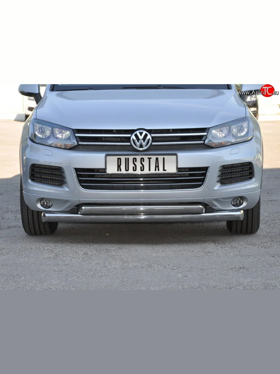 Защита переднего бампера (2 трубыØ76 и 63 мм, нержавейка) SLITKOFF  Volkswagen Touareg (2010-2014) 2 NF  в Самаре Самарской области