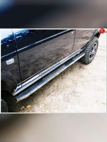 Широкая защита порогов Russtal из металлического листа Лада ВАЗ тарзан 3 (2001-2005)