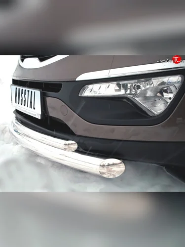 Защита переднего бампера (2 трубыØ76 и 42 мм, нержавейка) Russtal KIA Sportage 3 SL дорестайлинг (2010-2014)