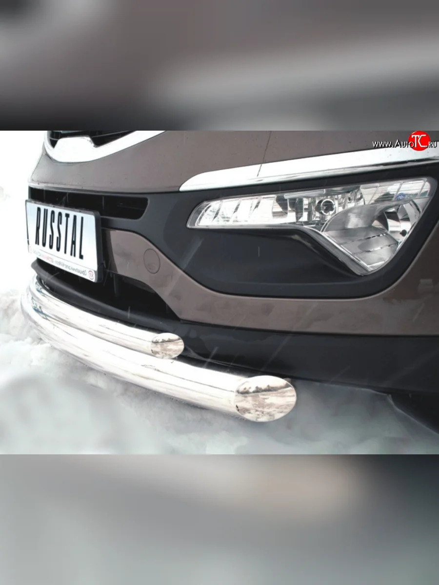 Защита переднего бампера (2 трубыØ76 и 42 мм, нержавейка) Russtal KIA Sportage 3 SL дорестайлинг (2010-2014)  в Самаре Самарской области