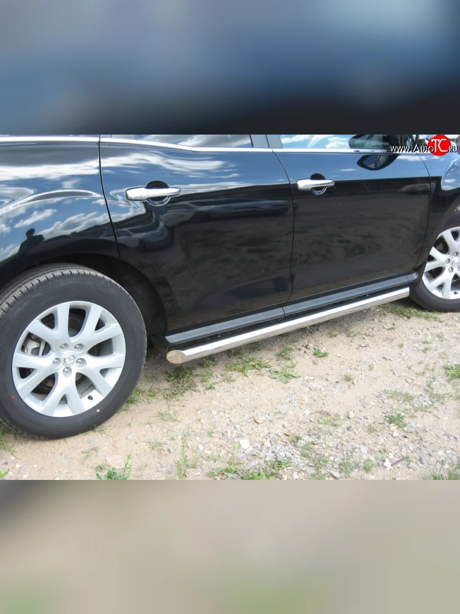 Защита порогов Russtal из круглой трубы диаметром 63 мм Mazda CX-7 ER дорестайлинг (2006-2010) (Защита порогов с со скосами на торцах (вариант 1))  с доставкой в г. Пермь