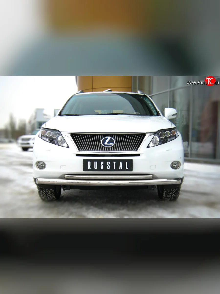 Защита переднего бампера (2 трубыØ76 и 42 мм, нержавейка) SLITKOFF Lexus RX270 AL10 дорестайлинг (2010-2012)  с доставкой в г. Керчь