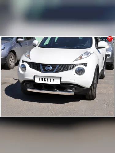 Защита переднего бампера (Ø75х42 мм, нержавейка) Russtal Nissan Juke 1 YF15 дорестайлинг (2010-2014)