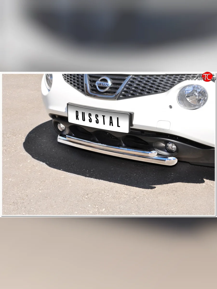 Защита переднего бампера (2 трубыØ63 и 42 мм, нержавейка) SLITKOFF Nissan Juke 1 YF15 дорестайлинг (2010-2014)  В Кинешме Ивановской области
