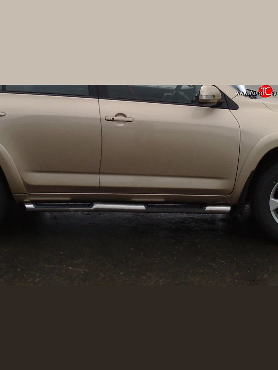 Защита порогов Russtal из трубы d76 мм с пластиковыми вставками для ног Toyota RAV4 XA30 5 дв. удлиненный дорестайлинг (2003-2008) (Защита порогов с со скосами на торцах (вариант 1))  в Керчи Республика Крым