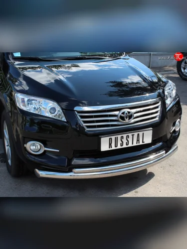 Защита переднего бампера (2 трубыØ76 и 42 мм, нержавейка) SLITKOFF Toyota RAV4  XA30 (2010-2013) 5 дв. удлиненный 2-ой рестайлинг