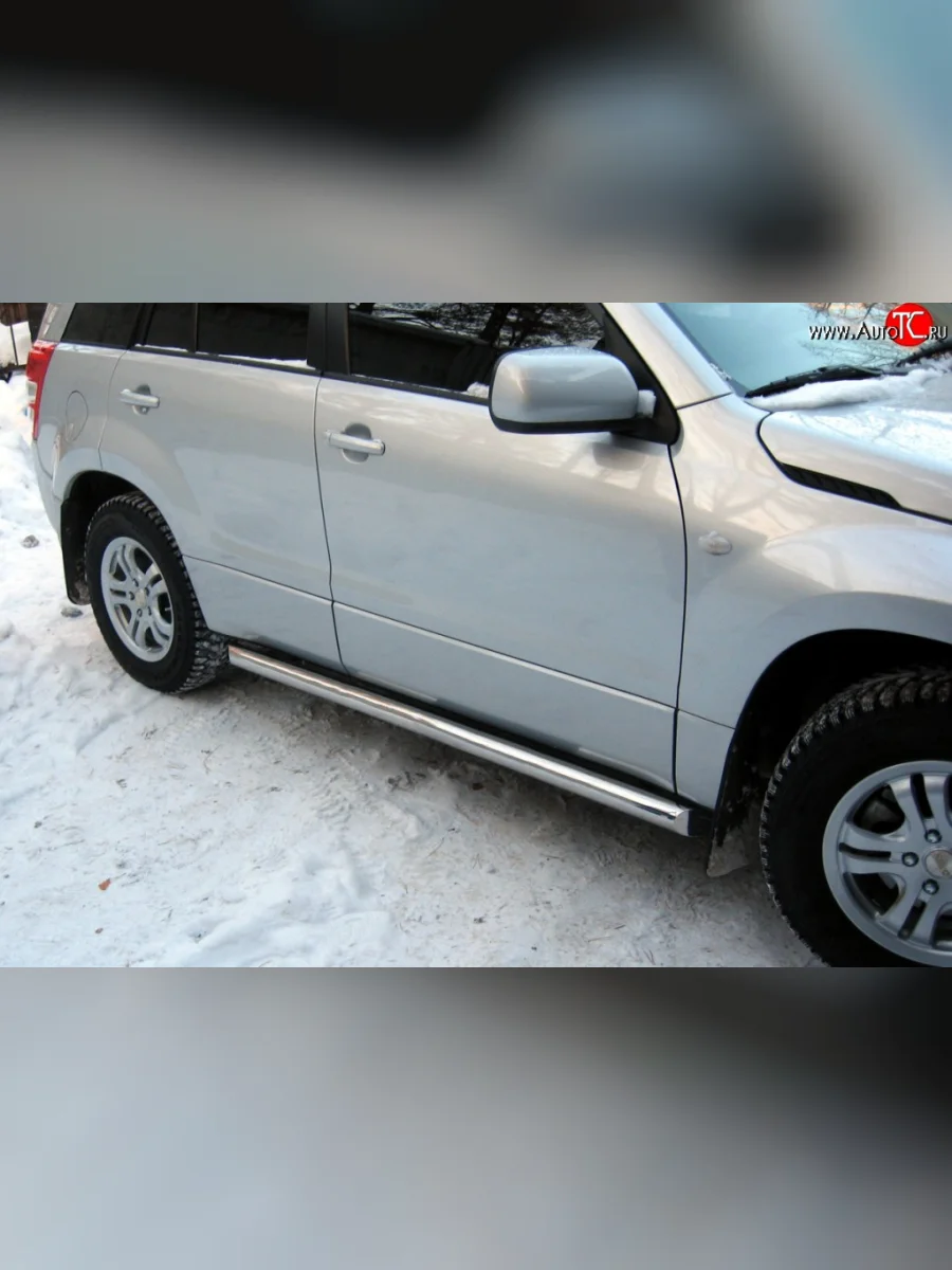 Защита порогов Russtal из круглой трубы диаметром 76 мм Suzuki Grand Vitara JT 5 дверей дорестайлинг (2005-2008) (Защита порогов с со скосами на торцах (вариант 1))  в Керчи Республика Крым