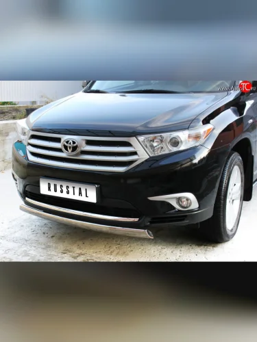 Защита переднего бампера (Ø75х42 мм, нержавейка) Russtal Toyota Highlander XU40 рестайлинг (2010-2013)