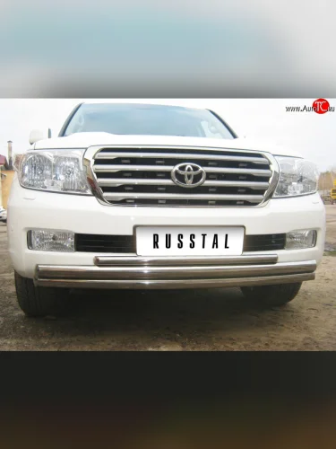 Тройная защита переднего бампера SLITKOFF из труб диаметром 63, 63 и 42 мм Toyota Land Cruiser  200 (2007-2012) дорестайлинг