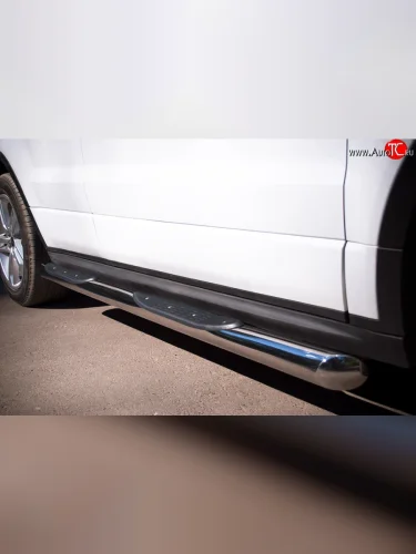 Защита порогов с пластиковыми вставками для ног SLITKOFF из круглой трубы диаметром 76 мм (Dynamic) Land Rover Range Rover Evoque  1 L538 (2011-2015) дорестайлинг 5 дв.