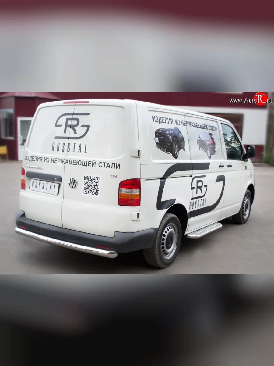 Защита заднего бампера (Ø76 мм, нержавейка) SLITKOFF Volkswagen Transporter T5 дорестайлинг (2003-2009)  в Самаре Самарской области