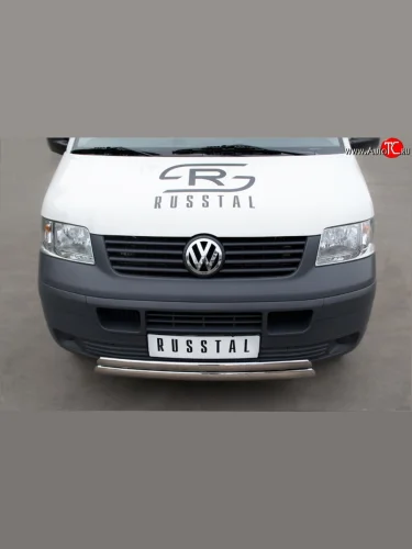 Защита переднего бампера (2 трубыØ75х42 мм, нержавейка) Russtal Volkswagen Transporter T5 дорестайлинг (2003-2009)
