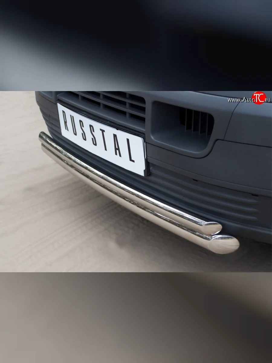 Защита переднего бампера (2 трубыØ63 и 42 мм, нержавейка) SLITKOFF  Volkswagen Transporter (2003-2009) T5  в Воронеже Воронежской области