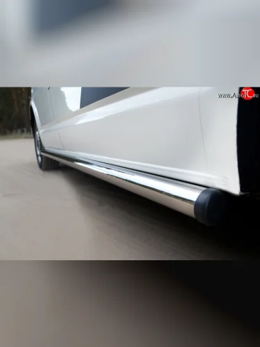 Левая защита порога SLITKOFF из круглой трубы диаметром 63 мм с заглушкой Volkswagen Transporter  T5 (2003-2009) дорестайлинг