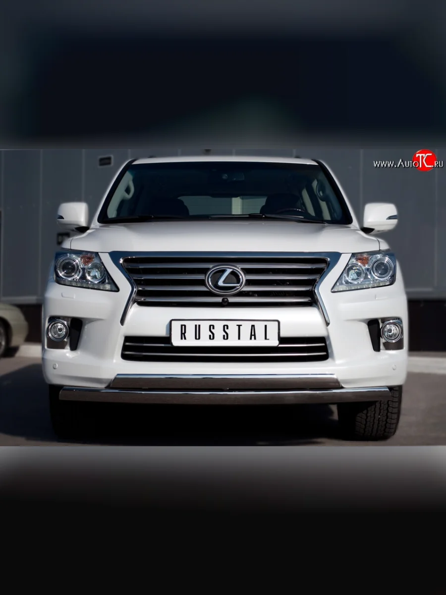 Защита переднего бампера (2 трубыØ75х42 мм, нержавейка) Russtal Lexus LX570 J200 дорестайлинг (2007-2012)  в Керчи Республика Крым