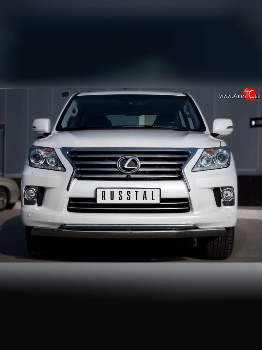 Защита переднего бампера (2 трубыØ42 и 75х42 мм, нержавейка) SLITKOFF Lexus LX570 J200 дорестайлинг (2007-2012)  в Керчи Республика Крым