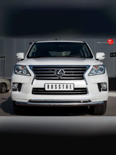Защита переднего бампера (2 трубыØ76 и 42 мм, нержавейка) SLITKOFF Lexus LX570  J200 (2007-2012) дорестайлинг
