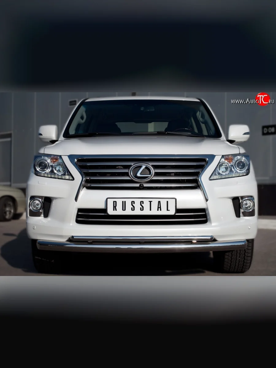 Защита переднего бампера (2 трубыØ76 и 42 мм, нержавейка) SLITKOFF Lexus LX570 J200 дорестайлинг (2007-2012)  в Керчи Республика Крым