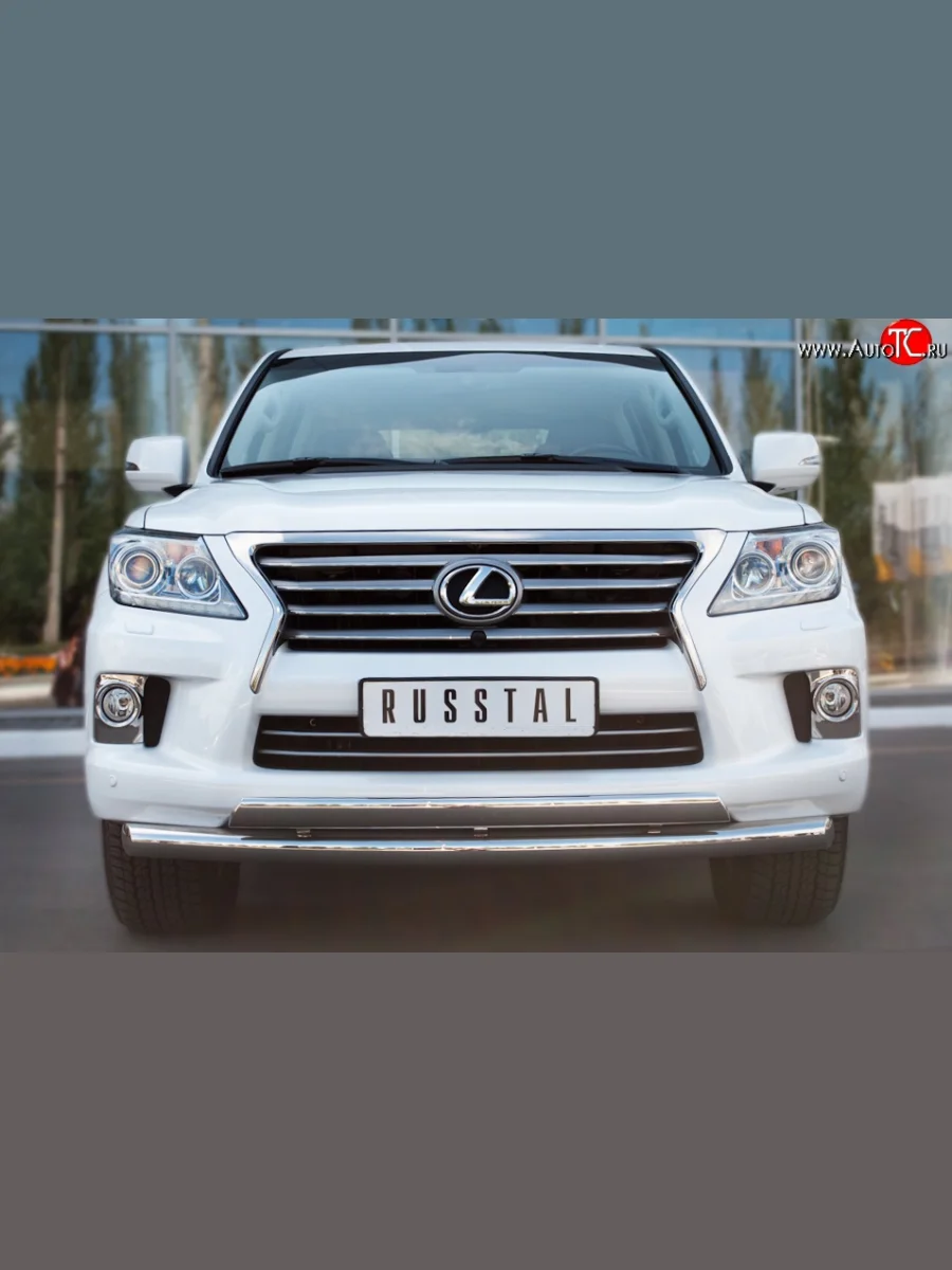 Защита переднего бампера (2 трубыØ76 и 63 мм, нержавейка) Russtal Lexus LX570 J200 дорестайлинг (2007-2012)  в Керчи Республика Крым