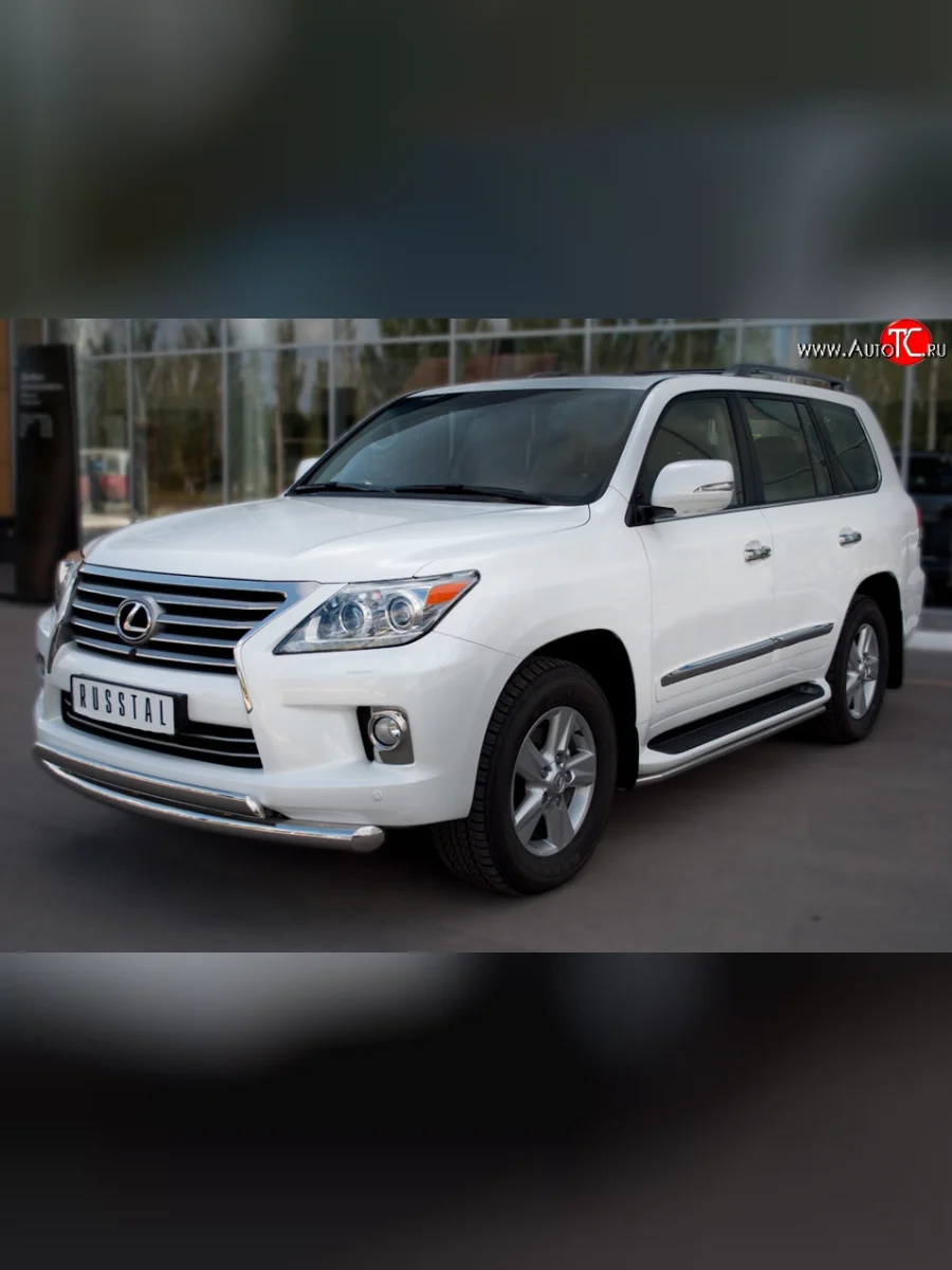 Защита порогов SLITKOFF из круглой трубы диаметром 42 мм (2012-н.в.) Lexus LX570 J200 дорестайлинг (2007-2012)  с доставкой в г. Керчь