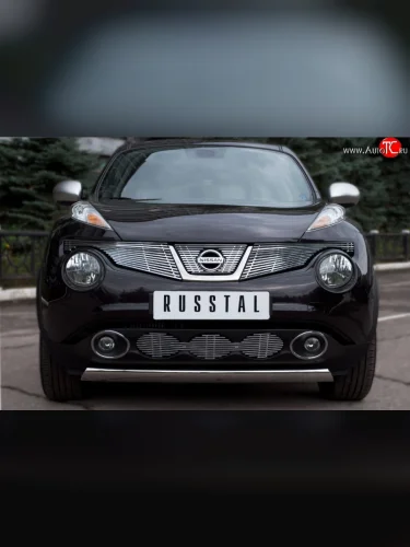 Защита переднего бампера (Ø75x42 мм, нержавейка, 4х4) Russtal Nissan Juke 1 YF15 дорестайлинг (2010-2014)