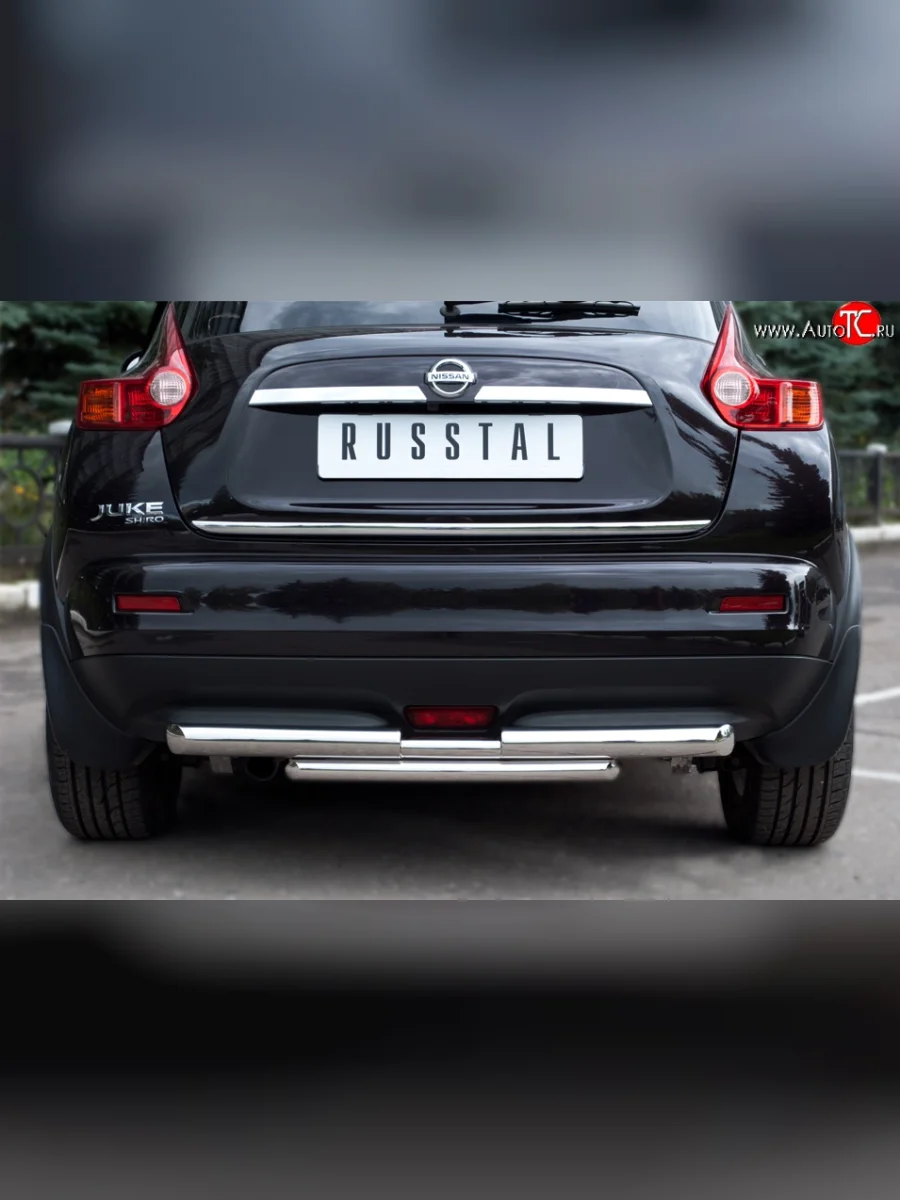 Защита заднего бампера (Ø63 и 42 мм, нержавейка) SLITKOFF Nissan Juke 1 YF15 дорестайлинг (2010-2014)  в Воронеже Воронежской области