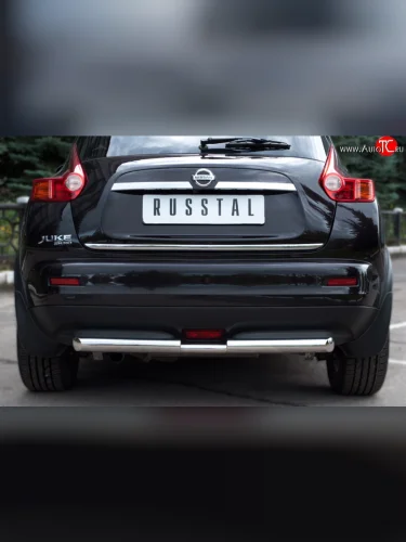 Защита заднего бампера (Ø63 и 42 мм, нержавейка) SLITKOFF Nissan Juke  1 YF15 (2010-2014) дорестайлинг