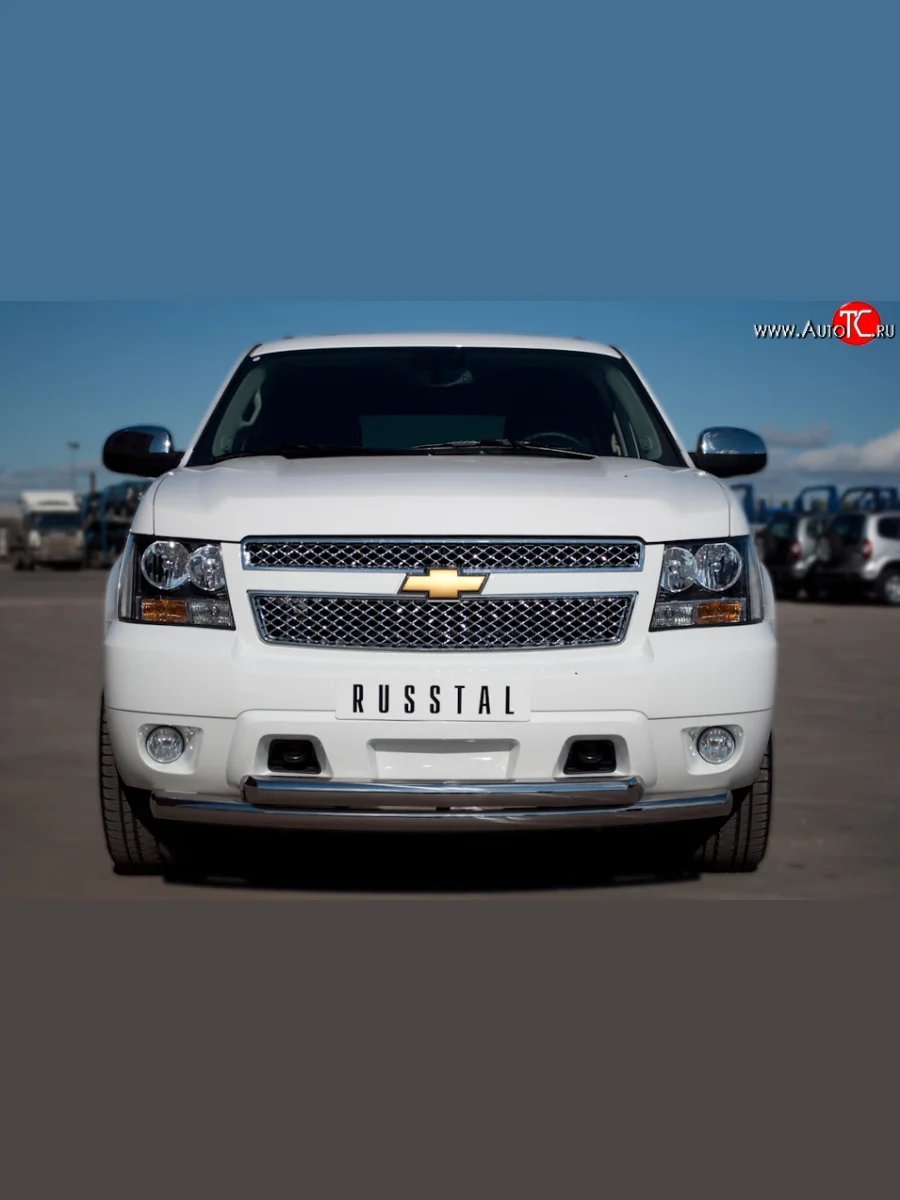 Защита переднего бампера (2 трубыØ76 мм, нержавейка) SLITKOFF Chevrolet Tahoe GMT900 5 дв. (2006-2013)  в Керчи Республика Крым