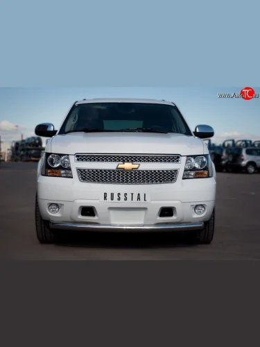 Одинарная защита переднего бампера SLITKOFF диаметром 76 мм (рестайлинг) Chevrolet Tahoe  GMT900 (2006-2013) 5 дв.