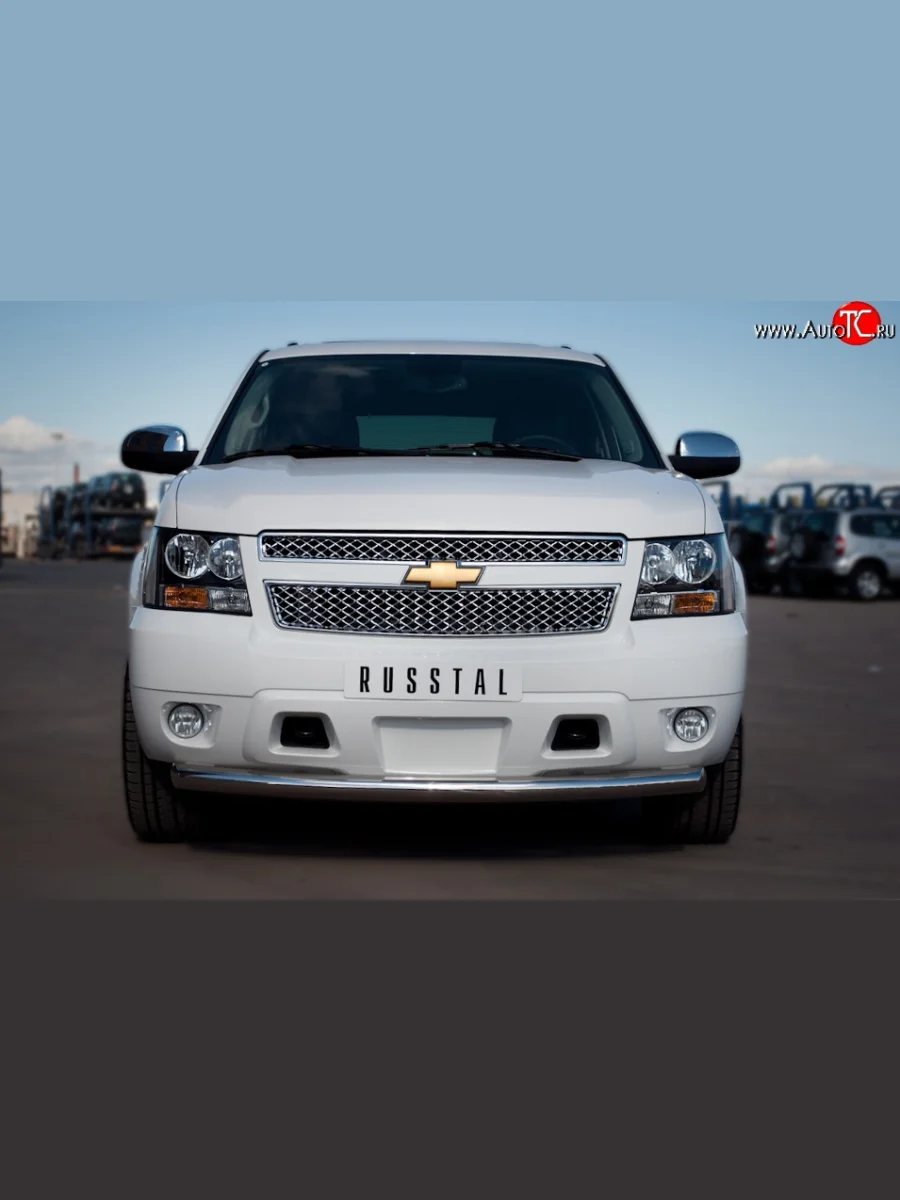Одинарная защита переднего бампера SLITKOFF диаметром 76 мм (рестайлинг) Chevrolet Tahoe GMT900 5 дв. (2006-2013)  в Керчи Республика Крым