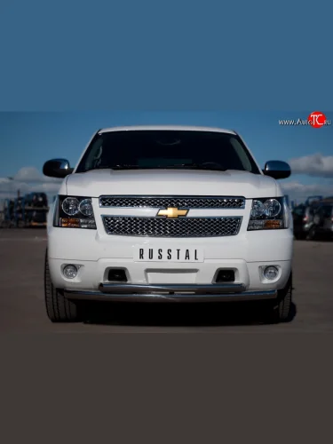 Защита переднего бампера (2 трубыØ76 и 42 мм, нержавейка) SLITKOFF Chevrolet Tahoe  GMT900 (2006-2013) 5 дв.