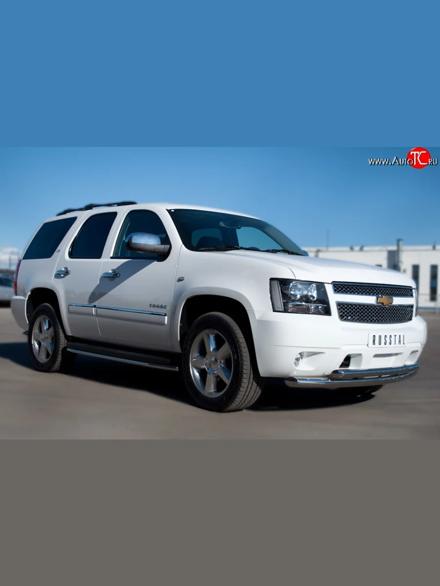 Защита порогов SLITKOFF из круглой трубы диаметром 42 мм (рестайлинг) Chevrolet Tahoe GMT900 5 дв. (2006-2013)  в Самаре Самарской области